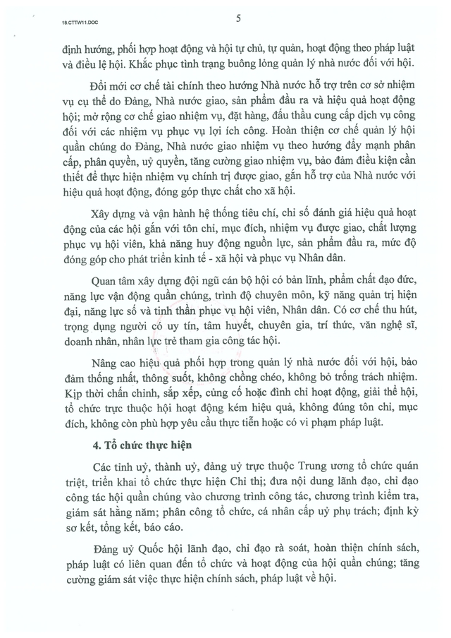 Chỉ thị số 11-CT/TW của Bộ Ch&iacute;nh trị về tăng cường sự l&atilde;nh đạo của Đảng v&agrave; ph&aacute;t huy vai tr&ograve; của c&aacute;c hội quần ch&uacute;ng trong giai đoạn ph&aacute;t triển mới- Ảnh 6.